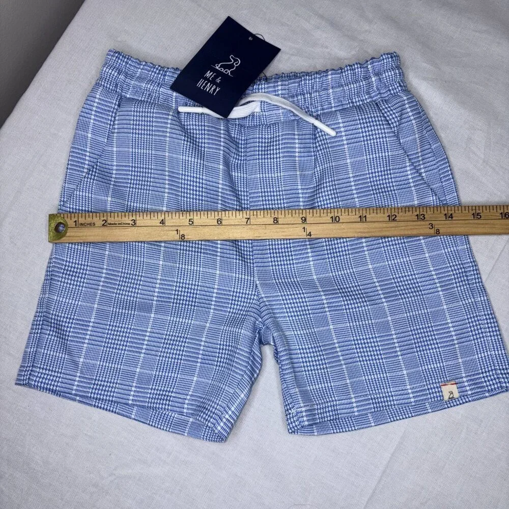 NEW NWT Me & Henry Blue White Herringbone Swim Shorts Bathingsuit 6/7Y Preppy